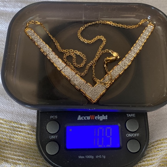 14K GF/Sterling Silver Natural 1ctw Diamonds Ladies V Necklace + Earring set! - Picture 12 of 15